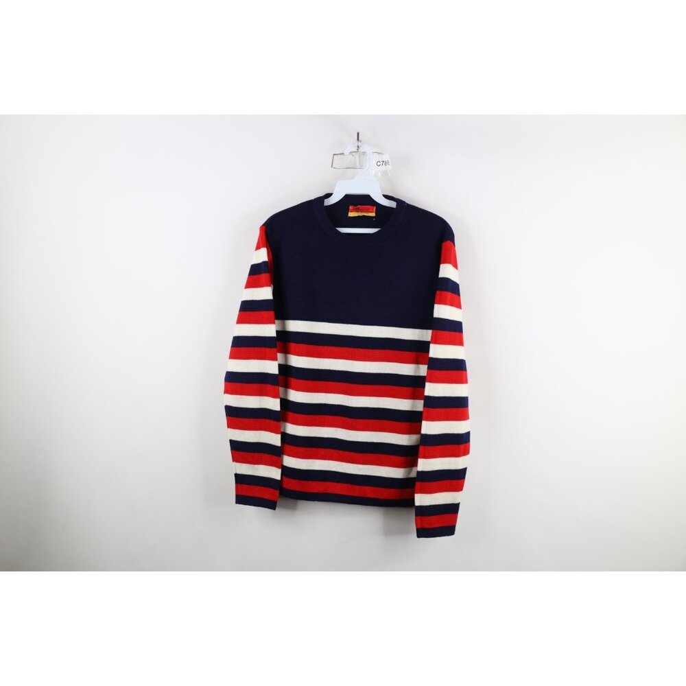 Vintage 60s Hudsons Bay Company Mens Small Wool Striped Color Block Knit Sweater